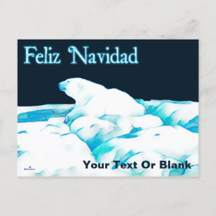 Polar Bear On Ice - Feliz Navidad Holiday Postcard