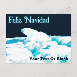 Polar Bear On Ice - Feliz Navidad Holiday Postcard