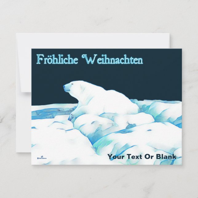 Polar Bear On Ice - Fröhliche Weihnachten Holiday Card (Front)