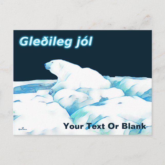 Polar Bear On Ice - Gleðileg Jól Holiday Postcard (Front)