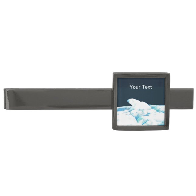 Polar Bear On Ice Gunmetal Finish Tie Bar (Front)