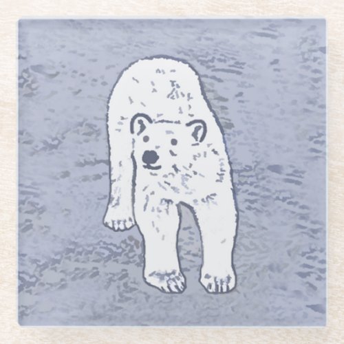 Polar Bear on Ice Painting _ Original Wildlife Art Glass Coaster