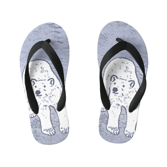 Polar Bear on Ice Painting - Original Wildlife Art Kid's Flip Flops (Footbed)