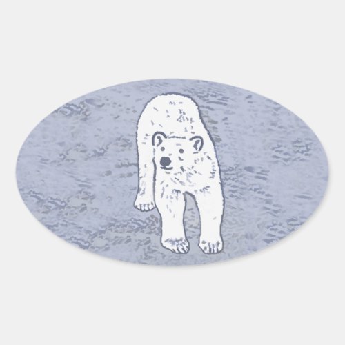 Polar Bear on Ice Painting _ Original Wildlife Art Oval Sticker