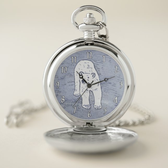 Polar Bear on Ice Painting - Original Wildlife Art Pocket Watch (Inside)