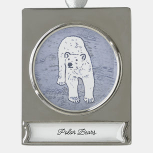 Polar Bear on Ice Painting - Original Wildlife Art Silver Plated Banner Ornament
