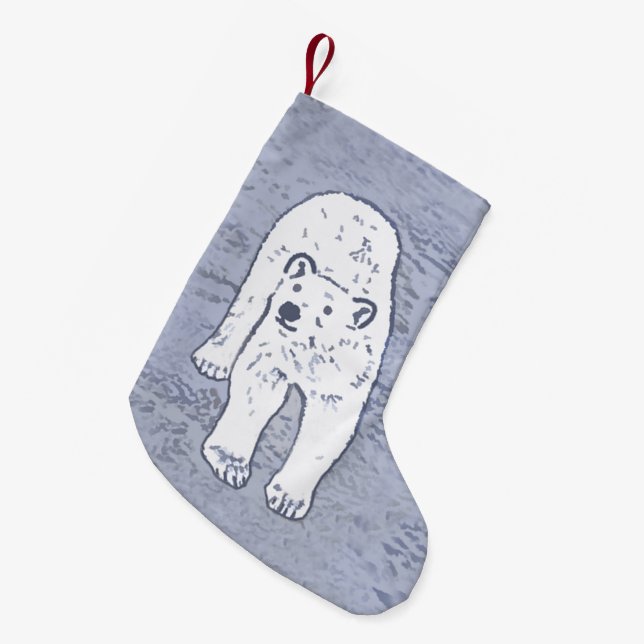 Polar Bear on Ice Painting - Original Wildlife Art Small Christmas Stocking (Front (Hanging))