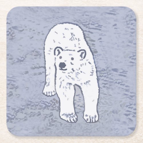 Polar Bear on Ice Painting _ Original Wildlife Art Square Paper Coaster