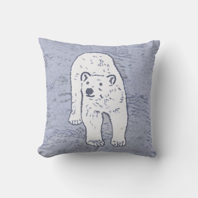 Polar Bear on Ice Painting - Original Wildlife Art Throw Pillow (Front)