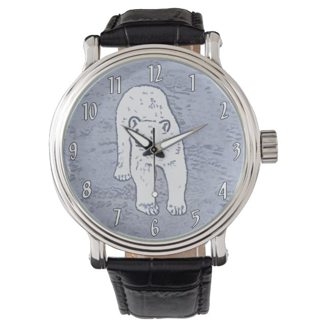 Polar Bear on Ice Painting - Original Wildlife Art Watch (Front)