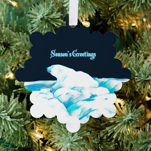 Polar Bear On Ice - Season's Greeting Ornament Card (Insitu (Tree))