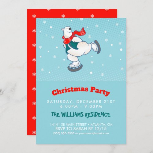 Polar bear on ice skates       invitation