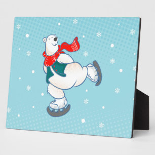 Polar bear on ice skates plaque