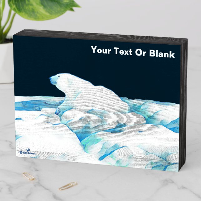 Polar Bear On Ice Wooden Box Sign (In Situ Horizontal)