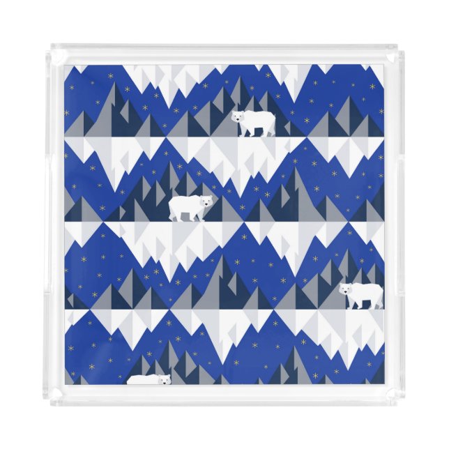 Polar Bear on Iceberg Seamless Pattern. Acrylic Tray (Front)