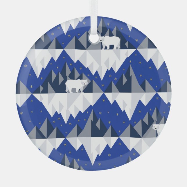 Polar Bear on Iceberg Seamless Pattern. Glass Ornament (Front)