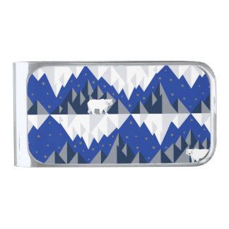 Polar Bear on Iceberg Seamless Pattern. Silver Finish Money Clip