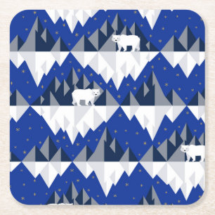 Polar Bear on Iceberg Seamless Pattern. Square Paper Coaster