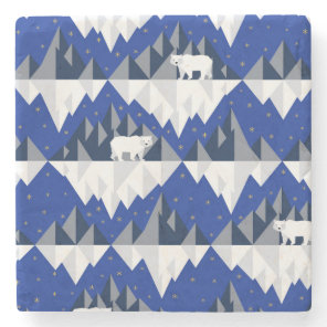 Polar Bear on Iceberg Seamless Pattern. Stone Coaster