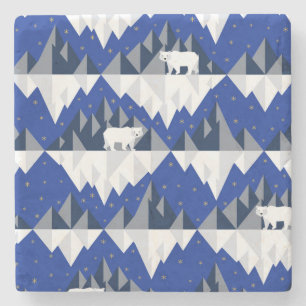 Polar Bear on Iceberg Seamless Pattern. Stone Coaster