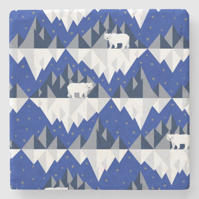 Polar Bear on Iceberg Seamless Pattern. Stone Coaster (Front)