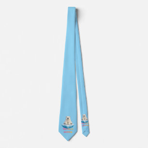 Polar Bear on Melting Ice Climate Change Awareness Neck Tie