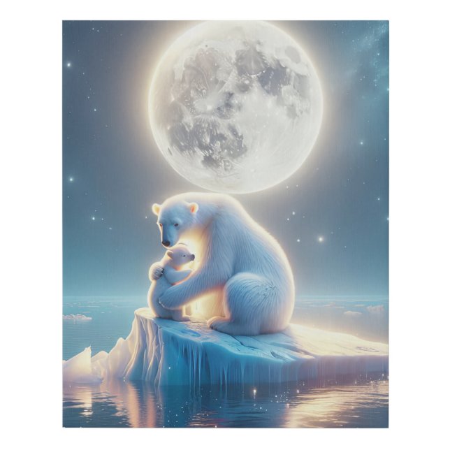 Polar Bear On Melting Iceberg Faux Canvas Print (Front)