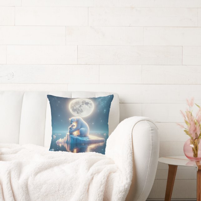 Polar Bear On Melting Iceberg Throw Pillow (Couch)