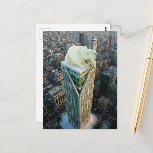 Polar Bear on Skyscraper melting ice surreal  Postcard (Front/Back In Situ)