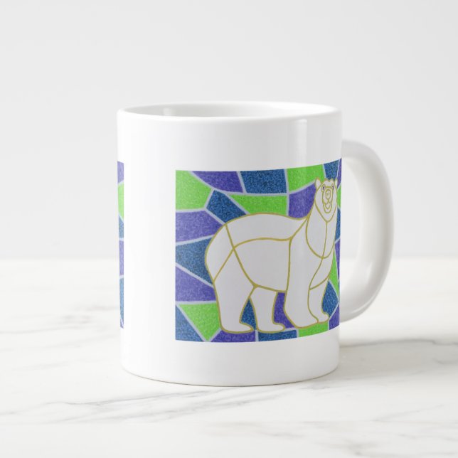 Polar Bear on Stained Glass Large Coffee Mug (Front Right)