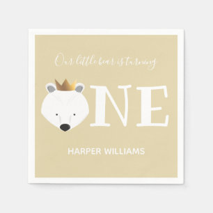 Polar Bear One Crown Animal First Birthday Napkins