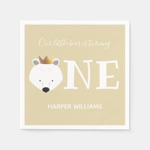 Polar Bear One Crown Animal First Birthday Napkins