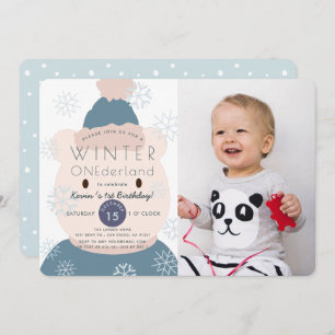 Polar Bear Onederland Boy 1st Photo Birthday Invitation