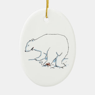 Polar Bear oval ceramic ornament 2 sided