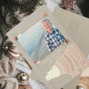 Polar Bear Owl Forest Christmas with Your Photo Holiday Card