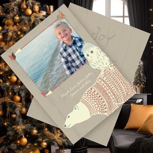 Polar Bear Owl Forest Christmas with Your Photo Holiday Card