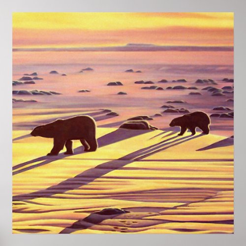 Polar Bear Painting Prints Sunset Bear Art Poster