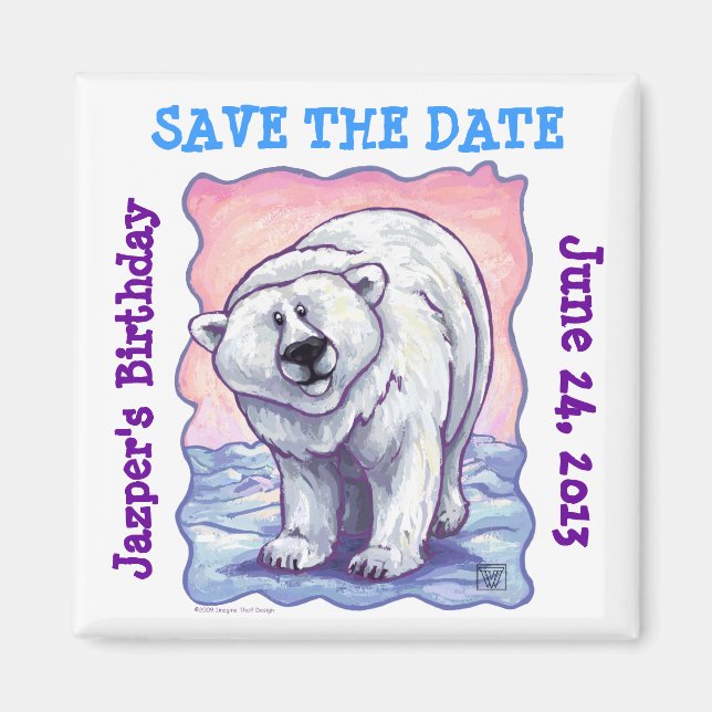 Polar Bear Party Center Save the Date Magnet (Front)