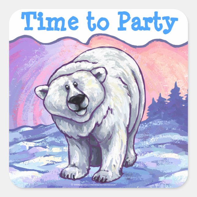 Polar Bear Party Center Square Sticker (Front)