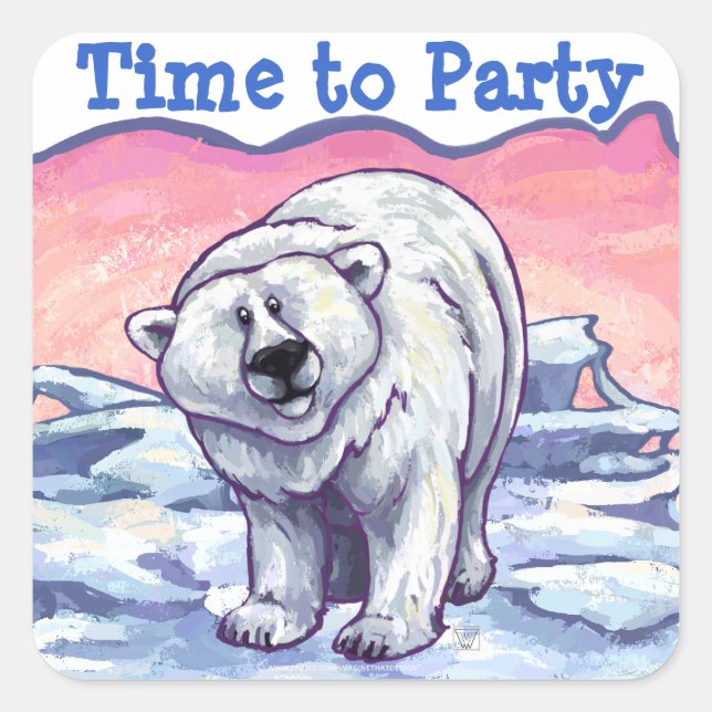 Polar Bear Party Center Square Sticker (Front)