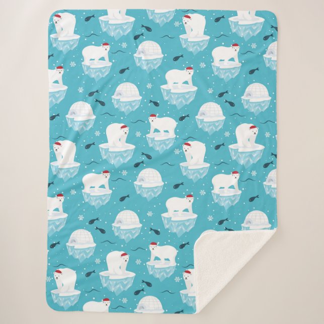 Polar Bear Party Sherpa Blanket (Front)