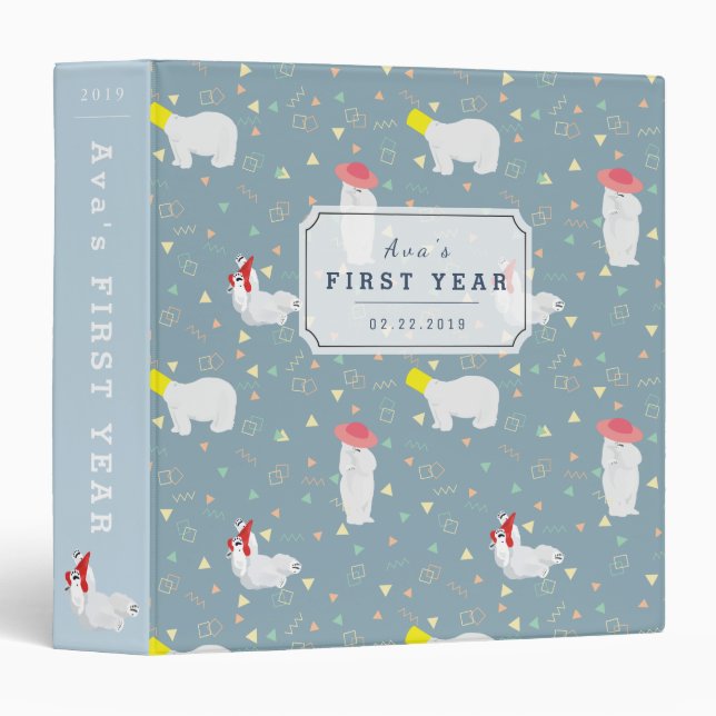 Polar Bear Pattern Baby Photo Book Gray Binder (Front/Spine)