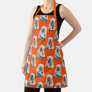 Polar Bear Pattern Design On Orange  Apron