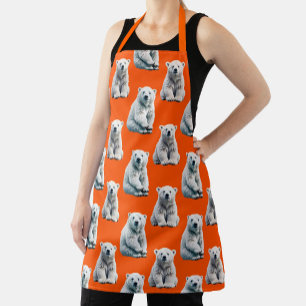 Polar Bear Pattern Design On Orange  Apron