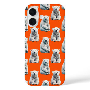 Polar Bear Pattern Design On Orange  iPhone 16 Case