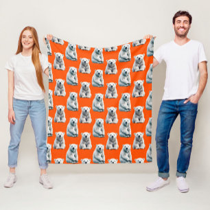 Polar Bear Pattern Design On Orange  Fleece Blanket