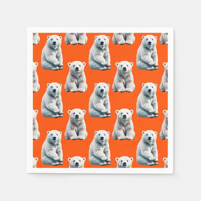 Polar Bear Pattern Design On Orange  Napkins (Front)
