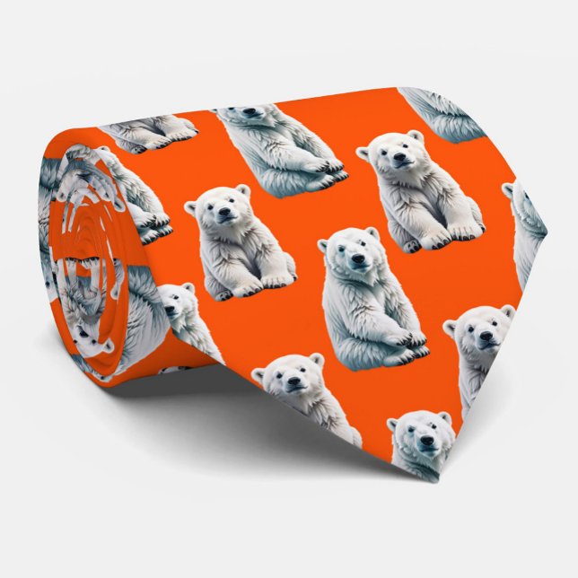 Polar Bear Pattern Design On Orange  Neck Tie (Creator Uploaded)