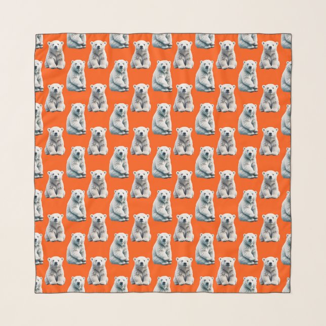 Polar Bear Pattern Design On Orange  Scarf (Front)