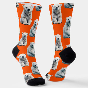 Polar Bear Pattern Design On Orange  Socks